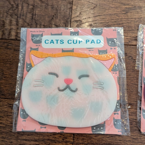 Cartoon Cat Coasters Set Grumpy & Happy, Cats Silicone Coasters Mat Pack of 3 - Picture 2 of 4